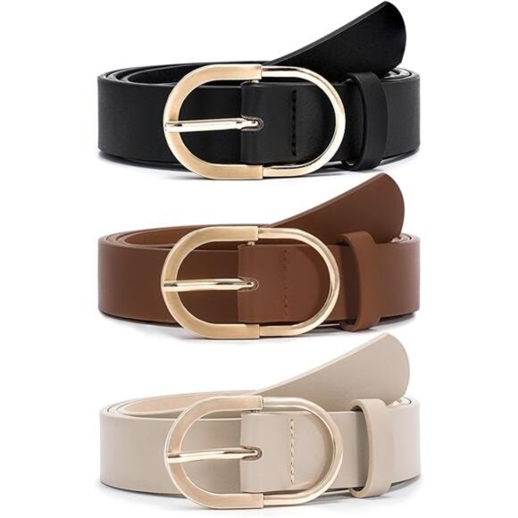 Accessories - 3 Pack Women's Belts for Jeans Pants Fashion Gold Buckle Ladies Dress